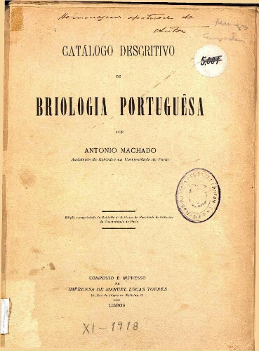 Catálogo descritivo de briologia portuguêsa