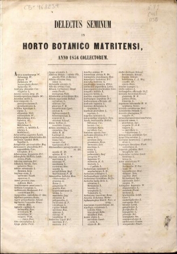 Index seminum in Horto Botanico Matritensi ... 1856