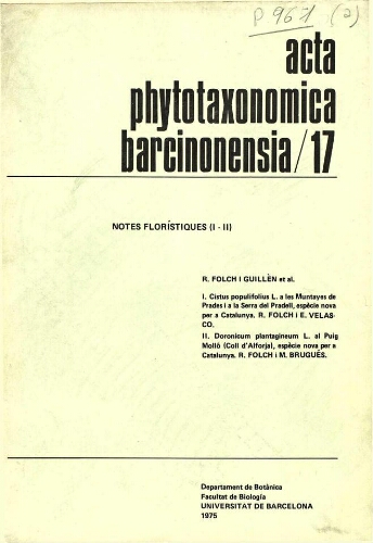 Acta Phytotaxonomica Barcinonensia. [Vol.] 17