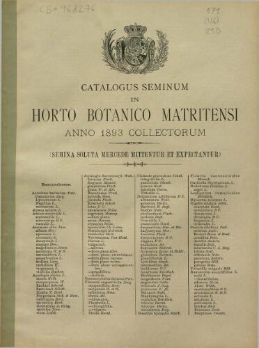 Index seminum in Horto Botanico Matritensi ... 1893
