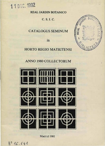 Index seminum in Horto Botanico Matritensi ... 1980