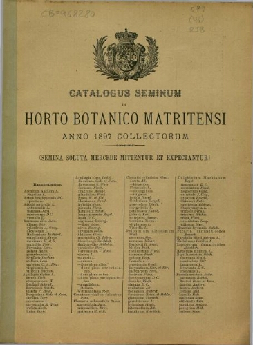 Index seminum in Horto Botanico Matritensi ... 1897