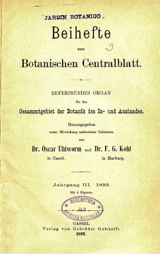 Beihefte zum Botanischen Centralblatt [...] Jahrgang III. 1893