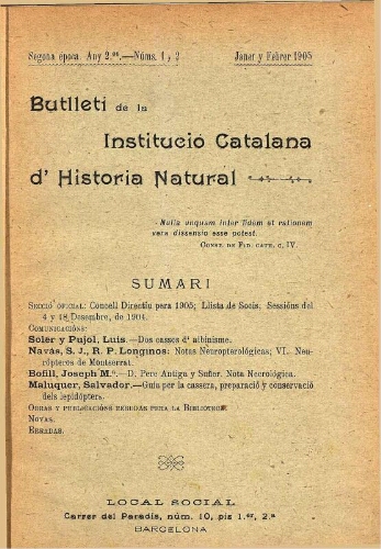 Butlletí de la Institució Catalana d'Història Natural [...] [Vol. 5]