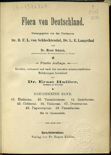 Flora von Deutschland. Band 13. Halbband 40-41.