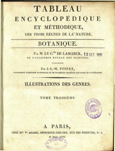 Tableau encyclopédique et méthodique. [...] Botanique. Tome troisième