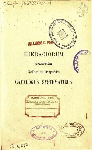 Hieraciorum praesertim Galliae et Hispaniae catalogus systematicus
