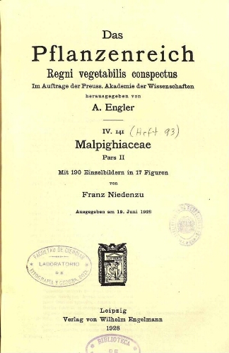 Malpighiaceae Pars II. In: Engler, Das Pflanzenreich [...] [Heft 93] IV. 141