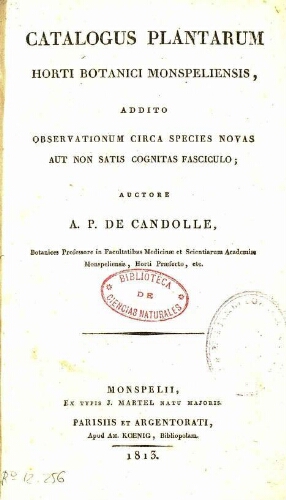 Catalogus plantarum Horti Botanici Monspeliensis