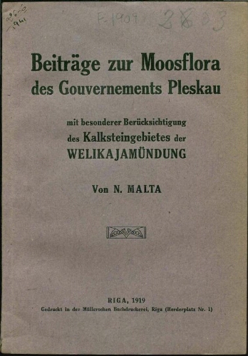 Beiträge zur Moosflora des Gouvernements Pleskau