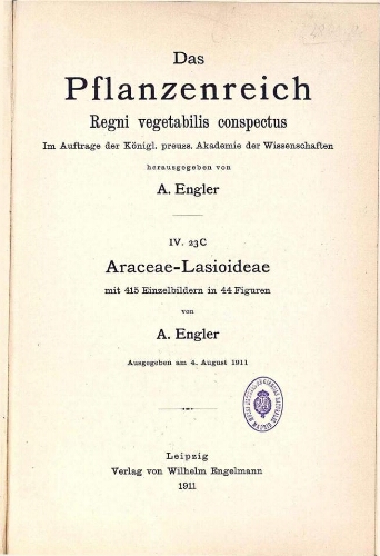 Araceae-Lasioideae. In: Engler, Das Pflanzenreich [...] [Heft 48] IV. 23C
