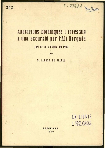 Anotacions botàniques i forestals a una excursió per l'Alt Bergadà (del 1er. al 5 d'agost del 1946)