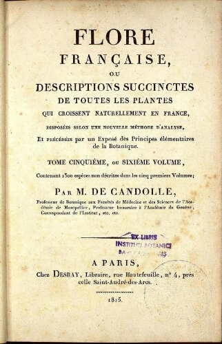 Flore française, [...] [troisième édition] Tome cinquième, ou sixième volume