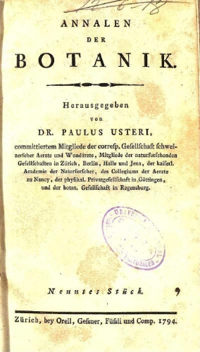 Neue Annalen der Botanick [P. Usteri, ed.]. Drittes Stück [vol. 3]