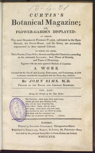 Curtis's Botanical Magazine (1801). Vol. 44 (Vol. 2 of the new series)
