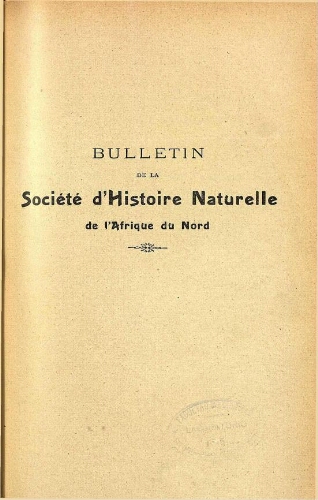 Bulletin de la Société d'histoire naturelle de l'Afrique du nord [...] Tome cinquième