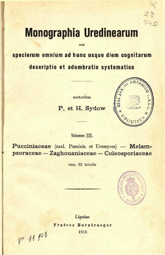 Monographia Uredinearum. Volumen III
