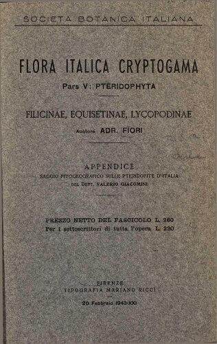 Flora Italica cryptogama. Pars V: Pteridophyta