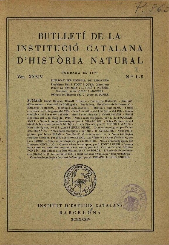 Butlletí de la Institució Catalana d'Història Natural [...] Vol. XXXIV