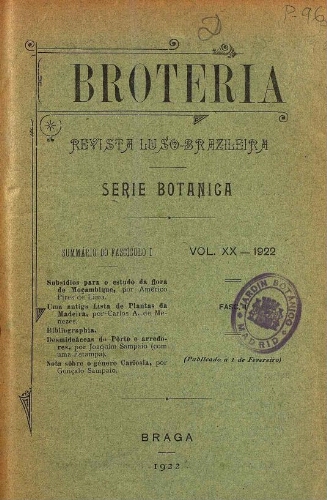 Brotéria. Série Botânica [...] Volume XX