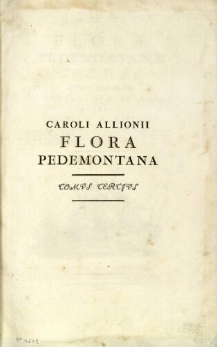 Flora Pedemontana [...] Tomus tertius