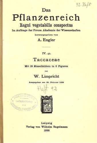 Taccaceae. In: Engler, Das Pflanzenreich [...] [Heft 92] IV. 42