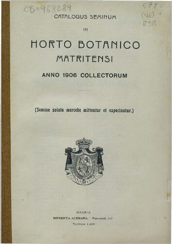Index seminum in Horto Botanico Matritensi ... 1906