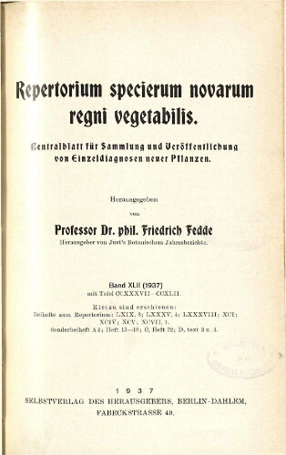 Repertorium specierum novarum regni vegetabilis [...] Band XLII (1937)