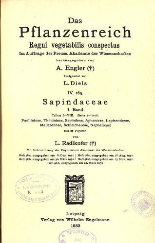 Sapindaceae I (Bogen 1-20). In: Engler, Das Pflanzenreich [...] [Heft 98a] IV. 165