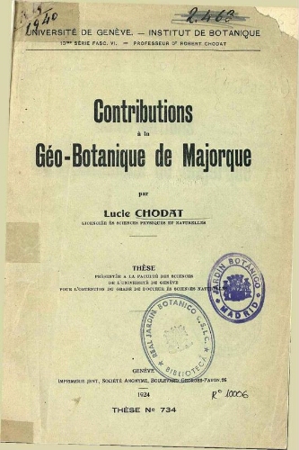 Contributions à la Géo-Botanique de Majorque