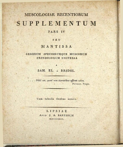 Muscologia recentiorum supplementum pars IV