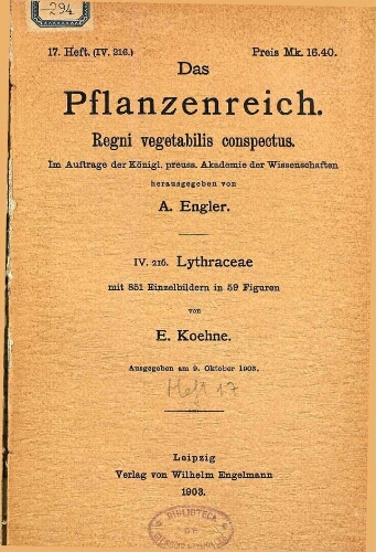 Lythraceae. In: Engler, Das Pflanzenreich [...] [Heft 17] IV. 216