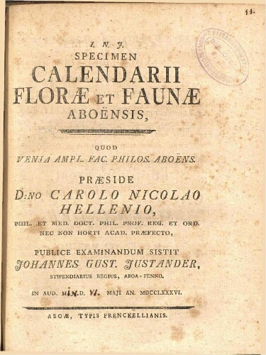 Specimen calendarii florae et faunae Aboënsis