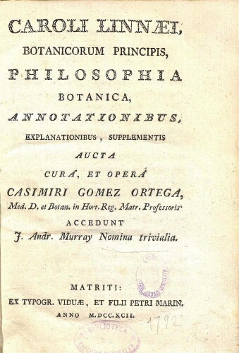 Philosophia botanica [ed. Madrid]