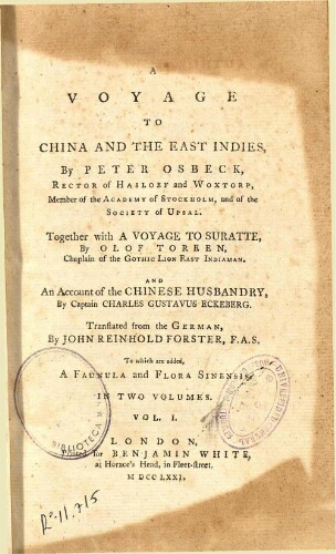 A voyage to China and the East Indies [...] Vol. I