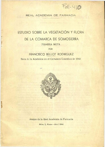 Estudio sobre la vegetación y flora de la comarca de Somosierra ; Nota primera (Introducción y Valle alto del Jarama)