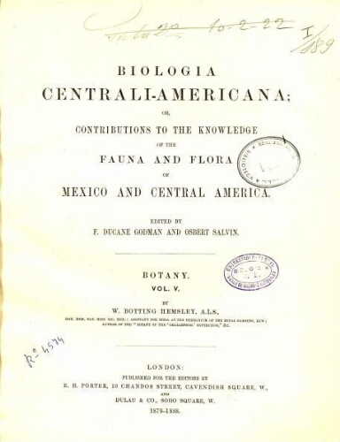 Biologia Centrali-Americana [...] Botany. Vol. V