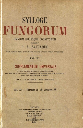 Sylloge fungorum [...] Vol. IX