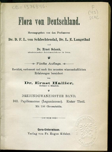 Flora von Deutschland. Band 23. Halbband 18-20: Papilionaceae (Leguminosae) (Theil 1)