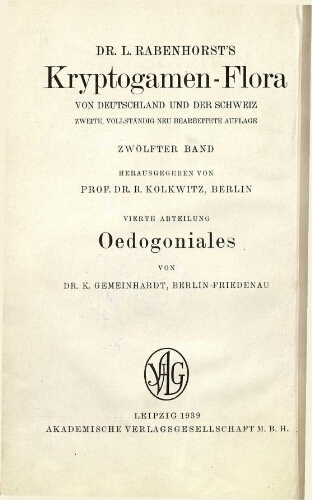 Rabenhorst's Kryptogamen-Flora [...] Zweite Auflage [...] [Band 12, Abth. 4]