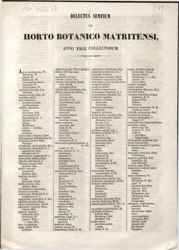 Index seminum in Horto Botanico Matritensi ... 1855