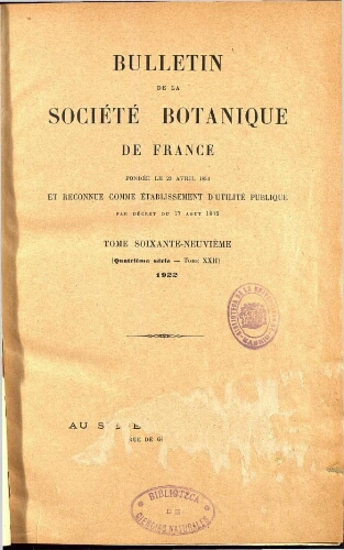 Bulletin de la Société botanique de France [...] T. 69 (4e série - T. 22)