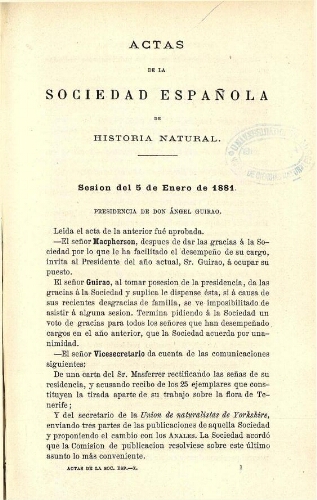 Actas de la Sociedad Española de Historia Natural [año 1881]