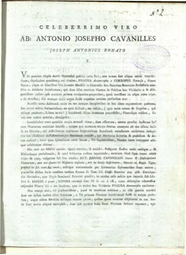 Celeberrimo viro ab: Antonio Josepho Cavanilles