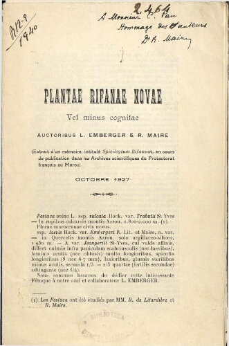 Plantae Rifanae novae vel minus cognitae [Fascicule 1]