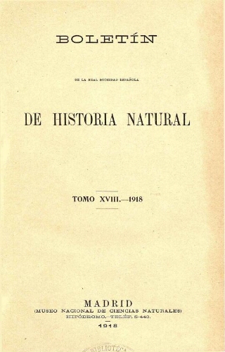 Boletín de la Real Sociedad Española de Historia Natural. Tomo 18