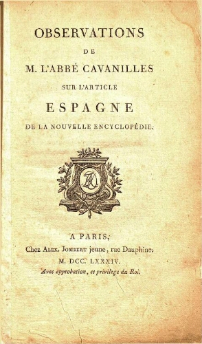 Observations de M. l'abbé Cavanilles sur l'article Espagne de la nouvelle Encyclopédie