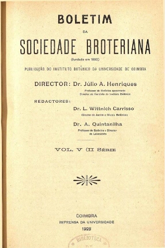 Boletim da Sociedade Broteriana. Vol. V (II Série)