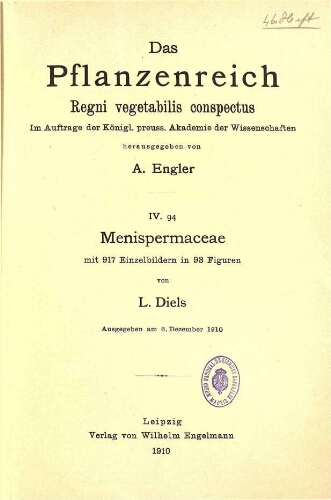 Menispermaceae. In: Engler, Das Pflanzenreich [...] [Heft 46] IV. 94