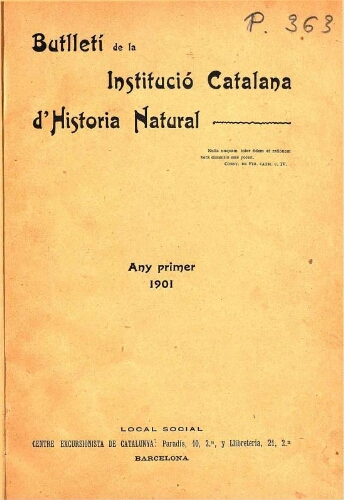 Butlletí de la Institució Catalana d'Història Natural [...] [Vol. 1]
